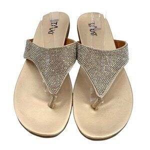Taxi Sandals Womens US 9.5 EUR 40 Brown Silver Rhinestone Thong Flats Glam Bling